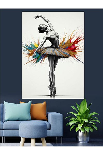 Tablomega Colorful Ballerina Decorative Canvas - Mdf Wooden Painting