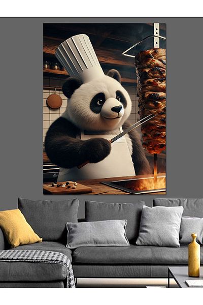 Tablomega Rotary Panda Decorative Canvas - Mdf Wooden Table