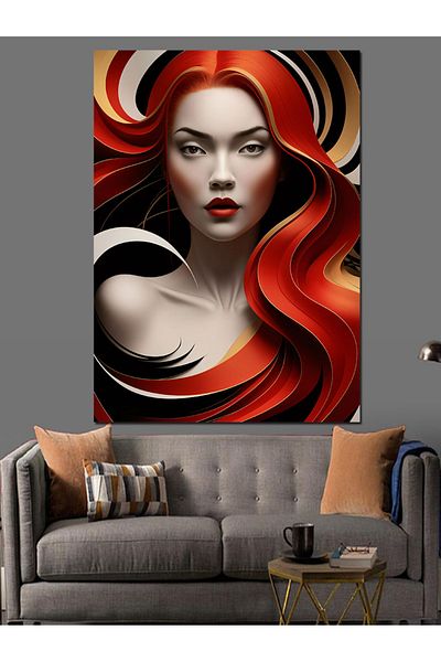 Tablomega Woman with Red Hair Decorative Canvas - Mdf Wooden Painting