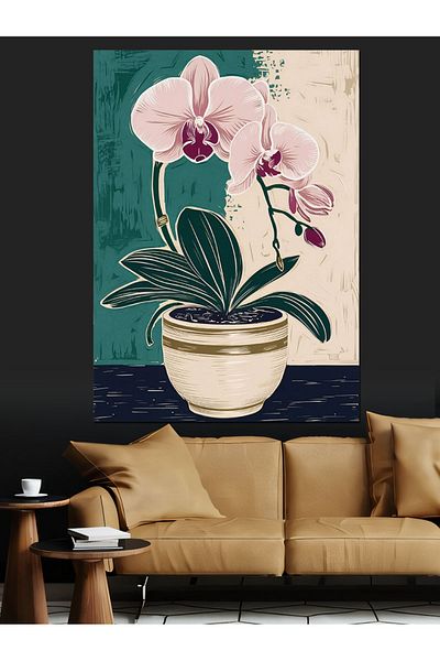Tablomega Orchid Flower Decorative Canvas - Mdf Wooden Table