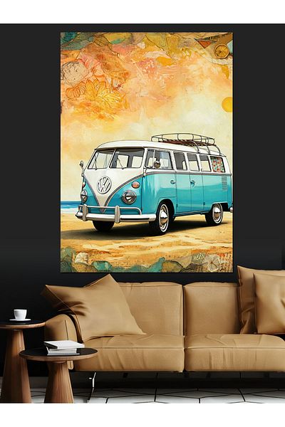 Tablomega Blue Caravan Decorative Canvas - Mdf Wooden Table