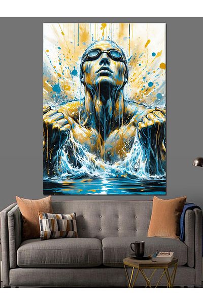 Tablomega Swimmer in the Sea Decorative Canvas - Mdf Wooden Painting