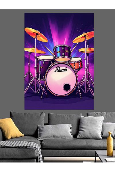 Tablomega Colorful Drum Set Decorative Canvas - Mdf Wood Table