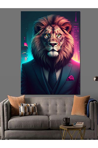 Tablomega Lion in Suit Decorative Canvas - Mdf Wooden Painting