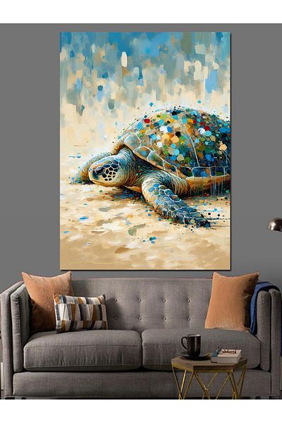Tablomega Colorful Patterned Turtle Decorative Canvas - Mdf Wooden Painting