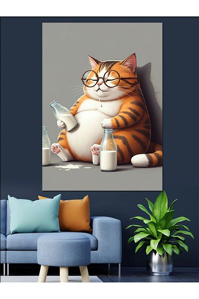 Tablomega Cat Reading a Book Decorative Canvas - Mdf Wood Art Print