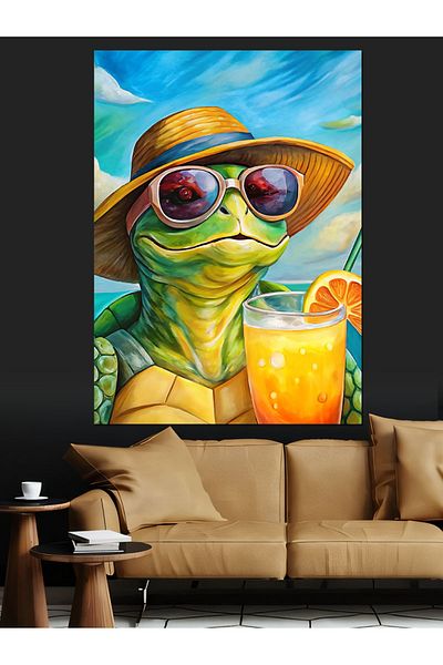 Tablomega Turtle with Glasses Decorative Canvas - Mdf Wooden Painting