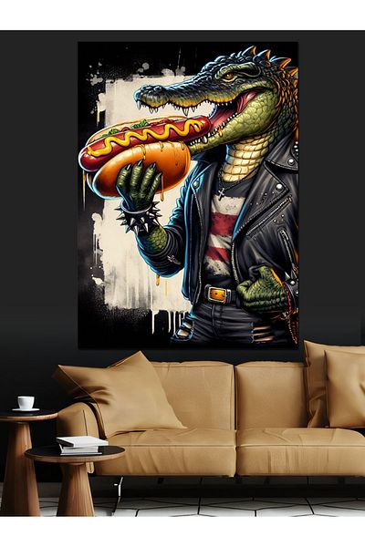 Tablomega Giant Hotdog and Crocodile Decorative Canvas - Mdf Wooden Painting