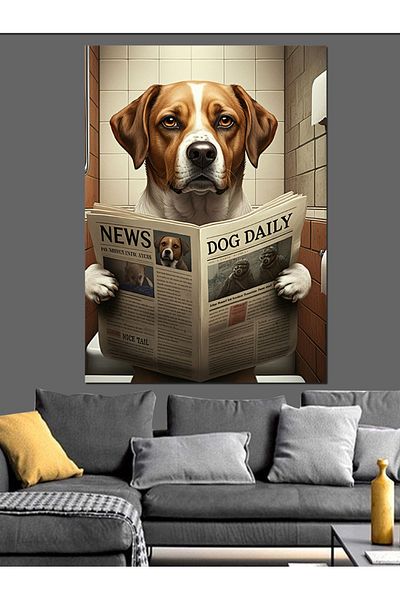 Tablomega Dog Reading Newspaper Decorative Canvas - Mdf Wood Art Print