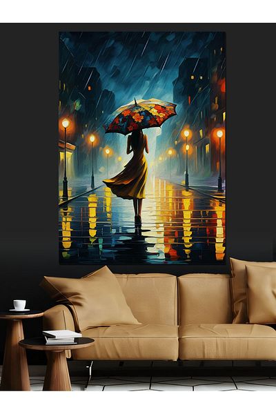 Tablomega Night Decorative Canvas with Umbrella - Mdf Wooden Table