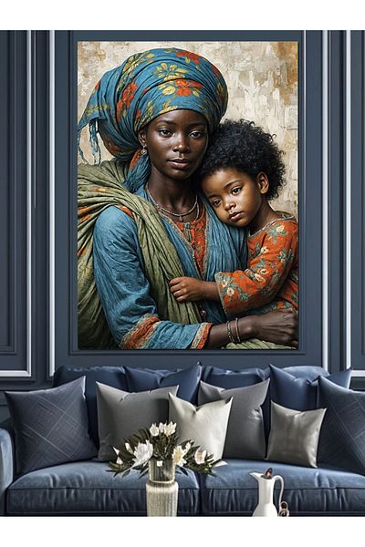 Tablomega African Patterned Woman and Child Decorative Canvas - Mdf Wooden Painting