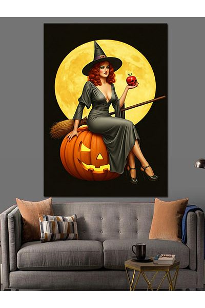Tablomega Witch in Pumpkin Decorative Canvas - Mdf Wooden Painting