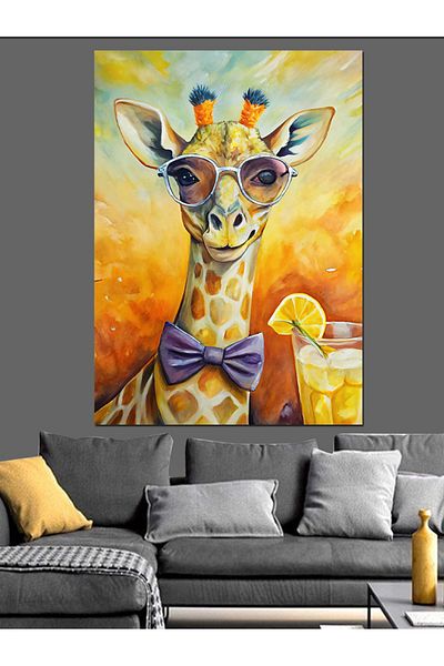 Tablomega Giraffe with Glasses Decorative Canvas - Mdf Wooden Table