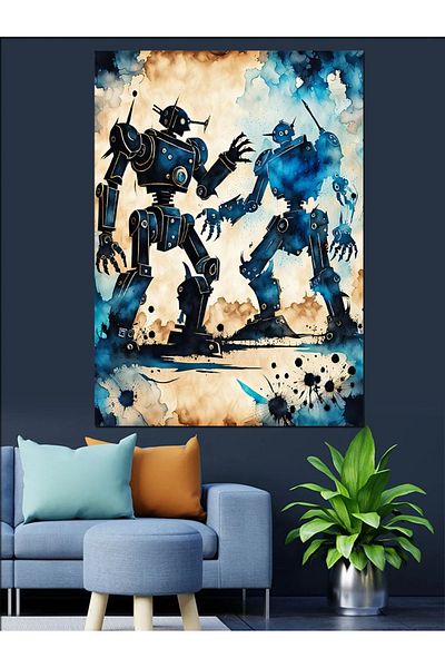 Tablomega Pânză decorativă Robot Fight - Lemn MDF
