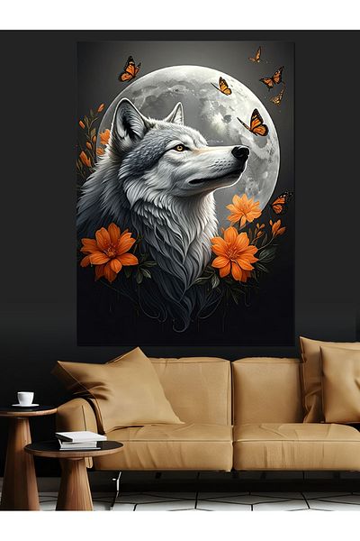 Tablomega Luna Lup Pânză Decorativă - Lemn MDF Pictură