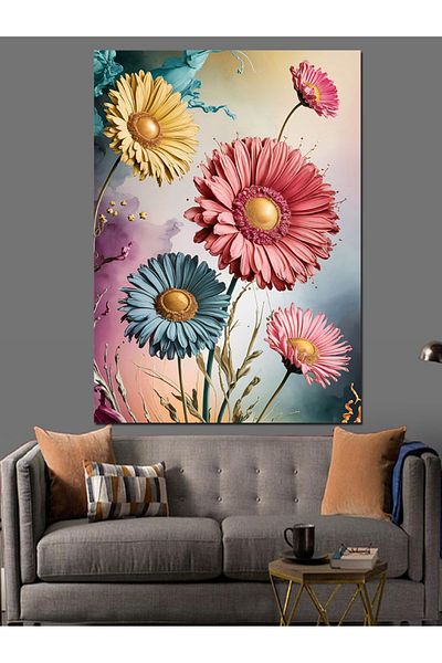 Tablomega Flower Pattern Decorative Canvas - Mdf Wooden Painting
