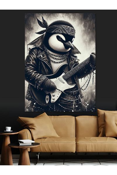 Tablomega Penguin Playing Guitar Decorative Canvas - Mdf Wooden Painting