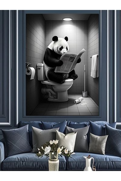 Tablomega Panda care citeste ziare Pânză decorativă - Lemn MDF