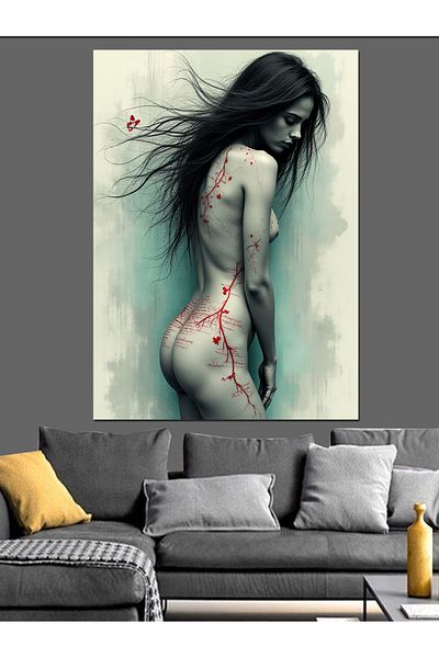 Tablomega Floral Woman Figure Decorative Canvas - Mdf Wooden Painting
