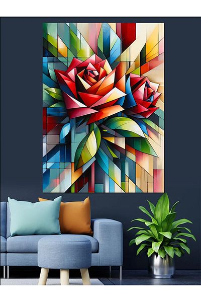 Tablomega Colorful Flower Decorative Canvas - Mdf Wooden Painting