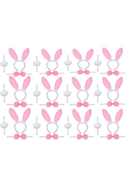 SAVA HOME COLLECTİON Pink Rabbit Costume Set - Crown Pompom Tail 12 Pack