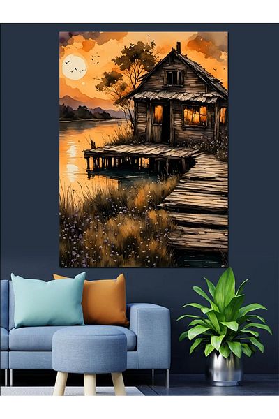 Tablomega Pânză decorativă Old Cottage Landscape - Lemn MDF