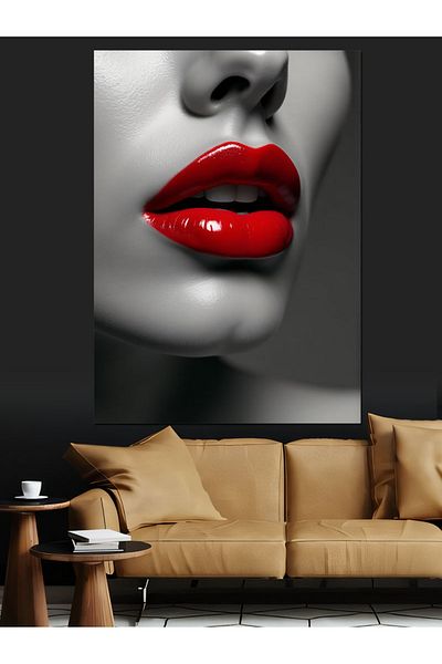 Tablomega Bright Red Lips Decorative Canvas - Mdf Wooden Painting