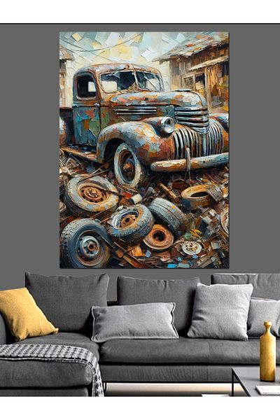 Tablomega Abandoned Truck Decorative Canvas - Mdf Wooden Painting