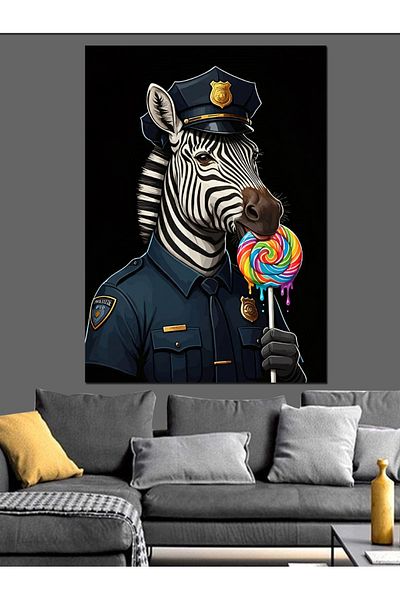 Tablomega Lollipop Eating Police Zebra Decorative Canvas - Mdf Wooden Painting