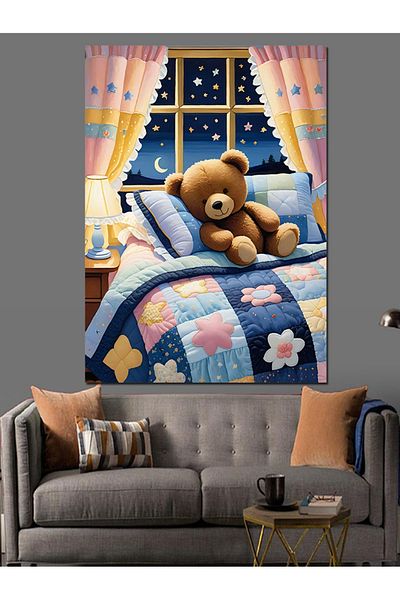 Tablomega Decorative Canvas with Teddy Bear Bed - Mdf Wooden Table