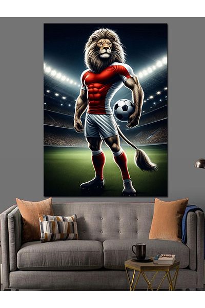 Tablomega Football Player Lion Decorative Canvas - Mdf Wooden Painting