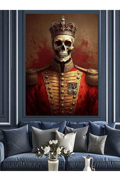 Tablomega Crowned Skeleton Decorative Canvas - Mdf Wooden Table