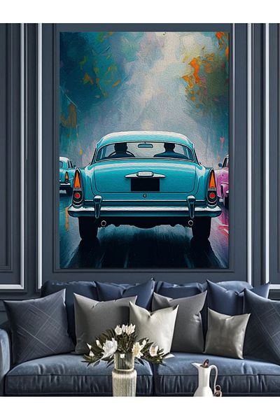 Tablomega Blue Classic Car Decorative Canvas - Mdf Wooden Painting