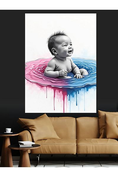Tablomega Baby in Water Decorative Canvas - Mdf Wooden Painting