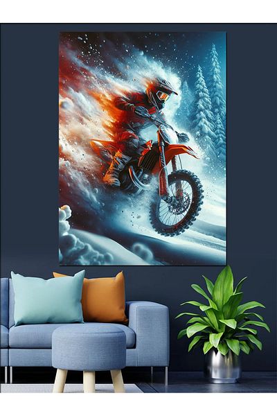 Tablomega Motociclist în zăpadă Pânză decorativă - Lemn MDF