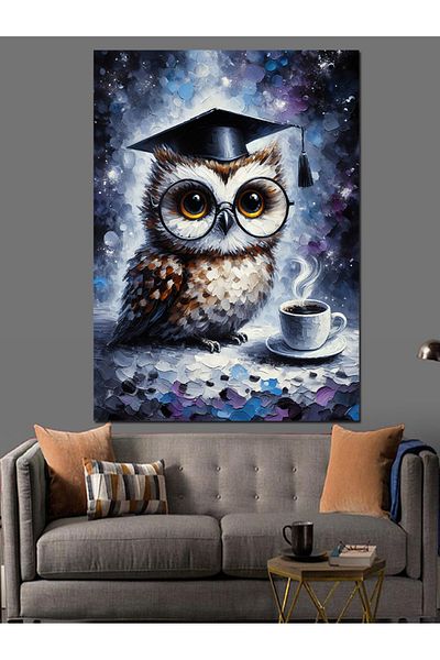 Tablomega Graduation Cap Wearing Owl Decorative Canvas - Mdf Wooden Painting