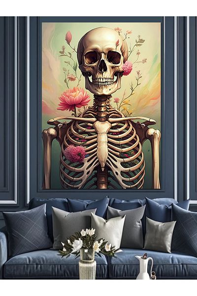Tablomega Floral Skeleton Decorative Canvas - Mdf Wooden Painting