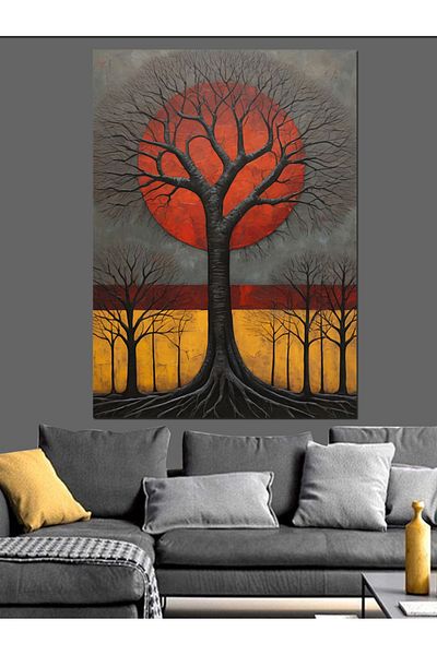 Tablomega Abstract Red Tree Decorative Canvas - Mdf Wooden Painting