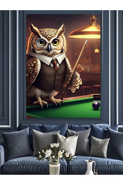 Tablomega Owl Playing Billiards Decorative Canvas - Mdf Wooden Painting