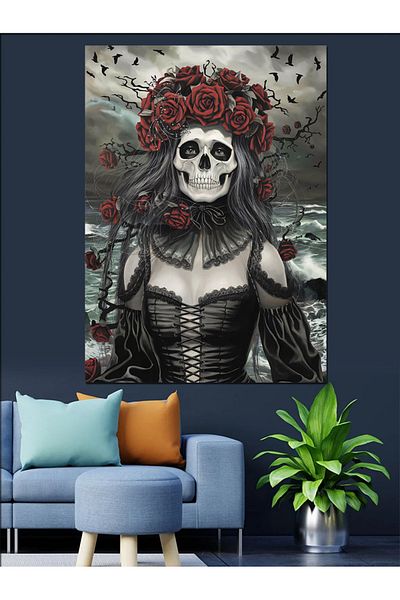 Tablomega Rose and Skull Decorative Canvas - Mdf Wooden Painting