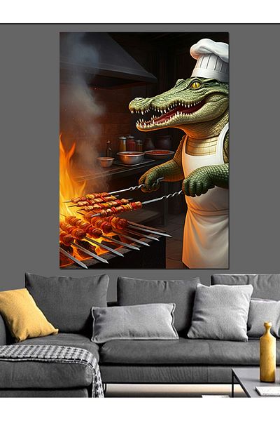 Tablomega Crocodile Cook Decorative Canvas - Mdf Wooden Painting