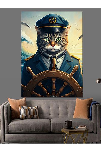 Tablomega Cat in Captain's Clothes Decorative Canvas - Mdf Wooden Painting