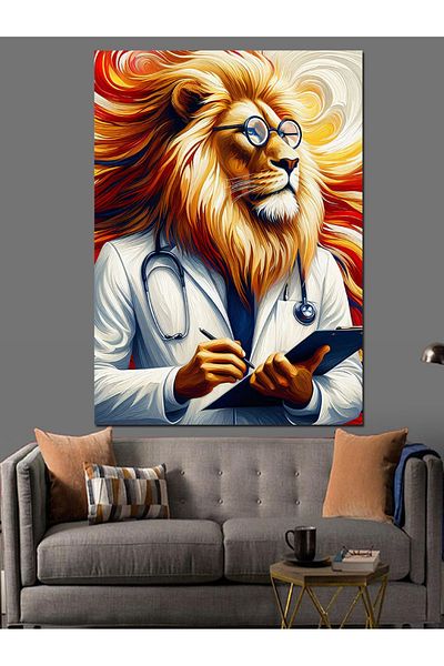 Tablomega Doctor Lion Decorative Canvas - Mdf Wooden Table