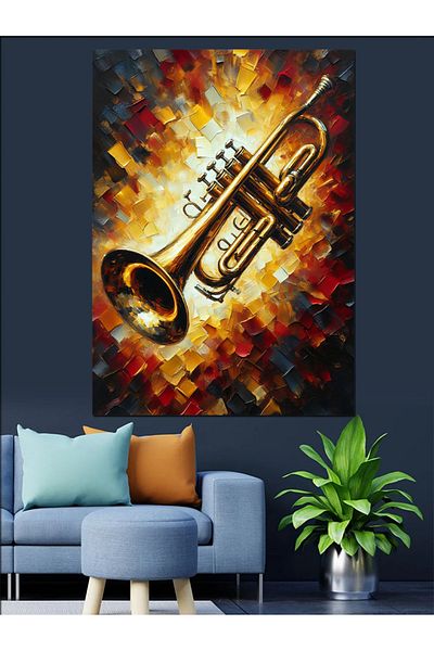 Tablomega Golden Trumpet Decorative Canvas - Mdf Wooden Painting