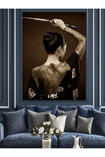 Tablomega Samurai Woman Decorative Canvas - Mdf Wooden Painting