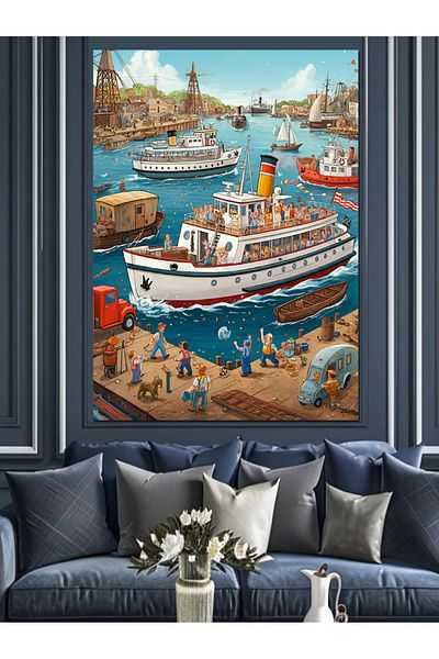 Tablomega Port and Ships Decorative Canvas - Mdf Wooden Painting