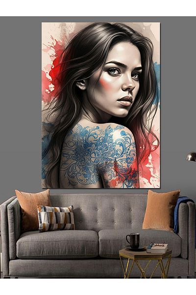 Tablomega Tattoo Patterned Woman Decorative Canvas - Mdf Wooden Painting