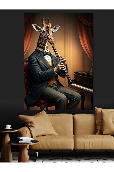 Tablomega Giraffe Playing Clarinet Decorative Canvas - Mdf Wooden Painting