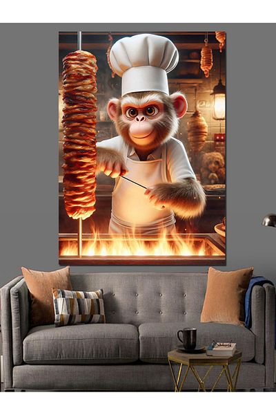 Tablomega Monkey Decorative Canvas with Rotating Flip - Mdf Wooden Table