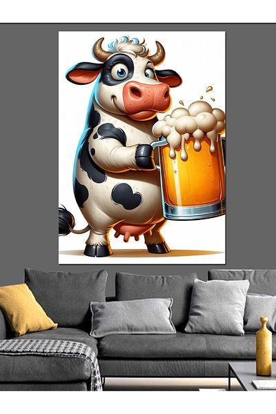 Tablomega Cow Holding Decorative Canvas - Mdf Wooden Painting